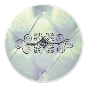 Pintuck satin and diamond blue silver ceramic knob
