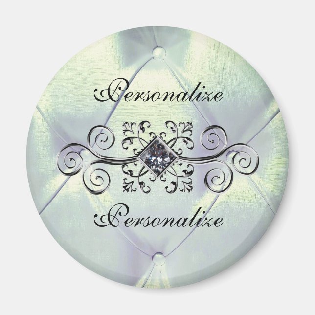 Pintuck satin look diamond silver blue elegant  magnet (Front)