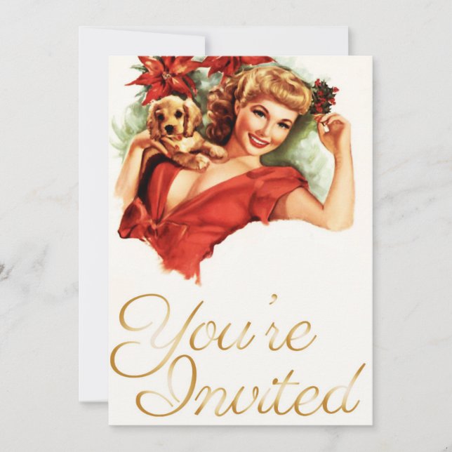 Pinup Girl Christmas Invitation (Front)