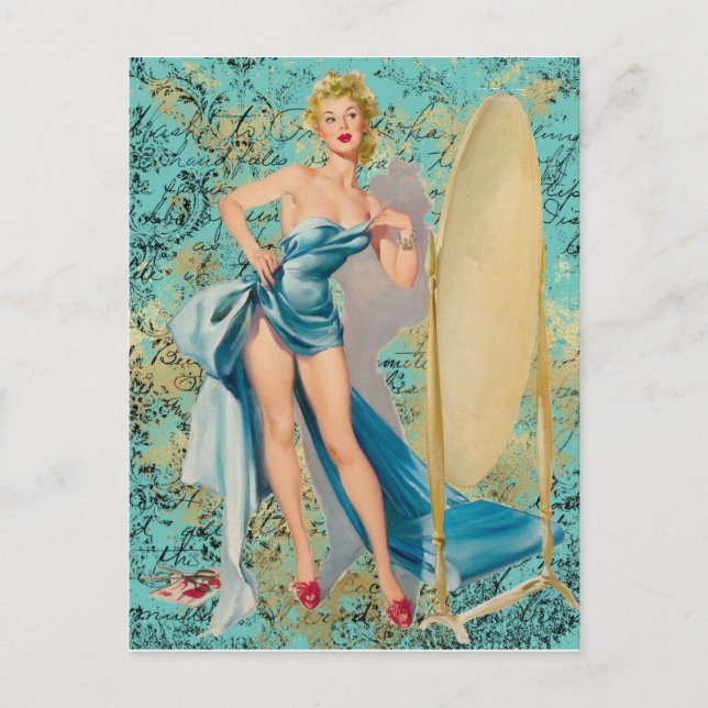 Pinup Girl in Mirror Postcard (Front)