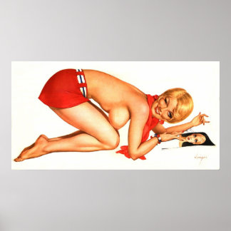 Pinup Girl on her Knees Bent Over Poster