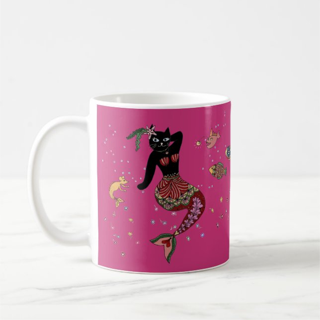 Pinup Mermaid Cat Coffee Mug (Left)