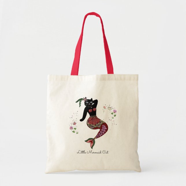 Pinup Mermaid Cat Tote Bag (Front)