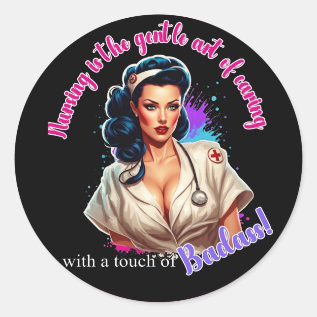Pinup_ Nurse Badass Classic Round Sticker (Front)