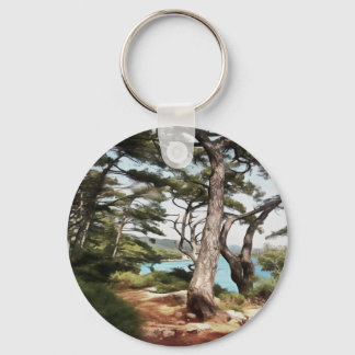 Pinus pinea Pine Tree Forest Painting  Key Ring
