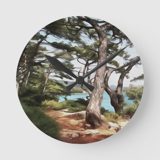 Pinus pinea Pine Tree Forest Painting  Round Clock (Front)