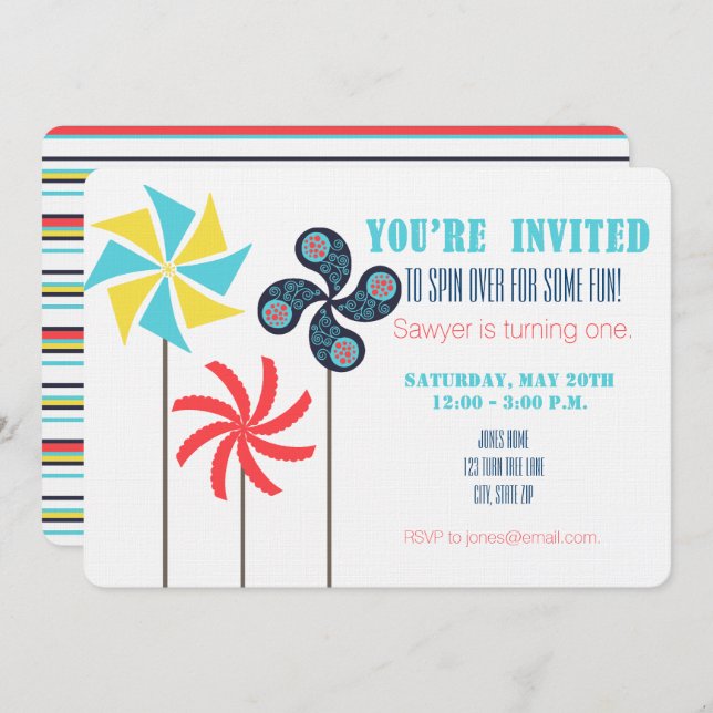 Pinwheel Birthday Invitation {Carnival} (Front/Back)
