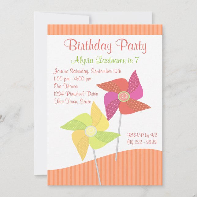 Pinwheel Birthday Party Invitation (Front)