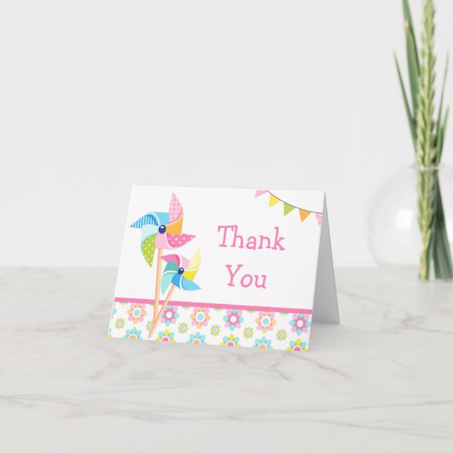Pinwheel Birthday Party Thank You Card (Front)