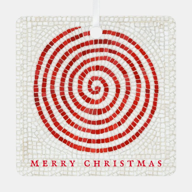 PINWHEEL MOSAIC Metal Square Ornament + Text (Front)