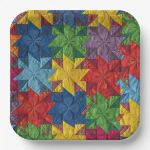 Pinwheel Patchwork Quilt Pattern Paper Plate