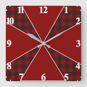 Pinwheel plaid square wall clock