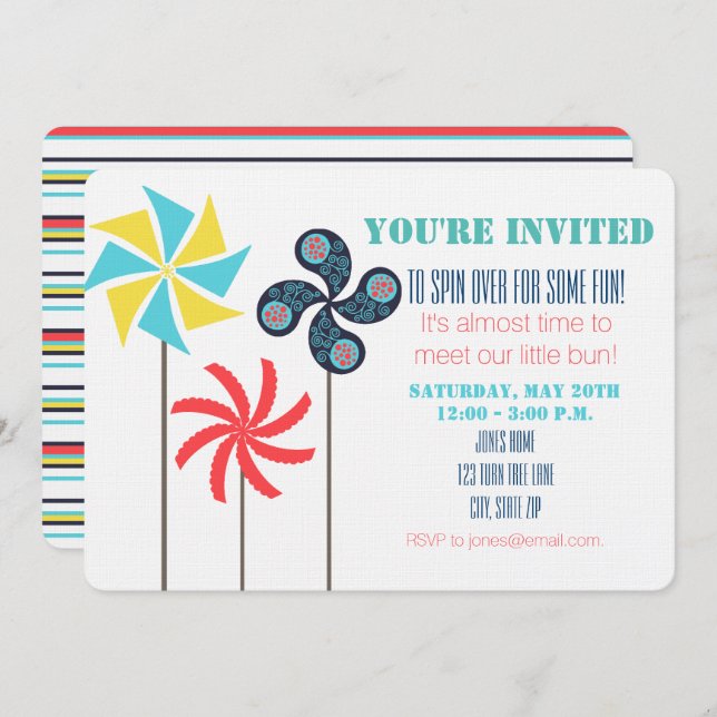 Pinwheel Themed Baby Shower Invitation (Front/Back)