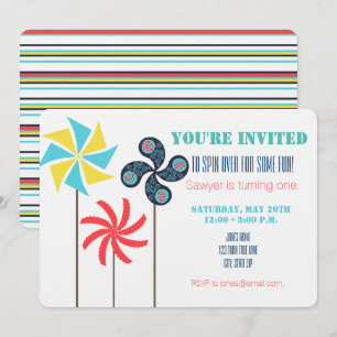Pinwheel Themed Birthday Invitation - Colourful
