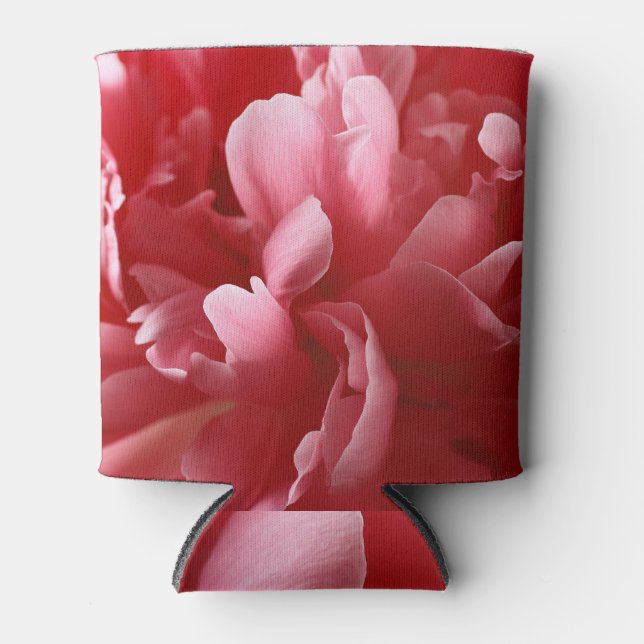 Pion Blossoms Macro, Pink Red. Can Cooler (Front)