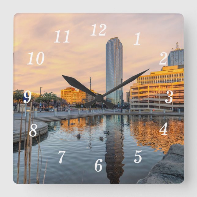 Pioneer Plaza Pond Morning Wall Clock (Front)