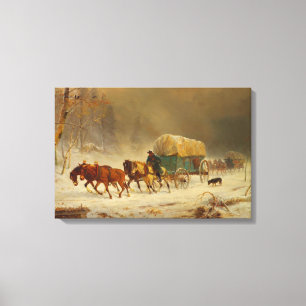 Pioneers Braving a Snow Storm Going Home Canvas Print