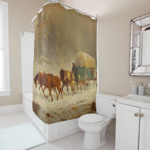 Pioneers Braving a Snow Storm Going Home Shower Curtain