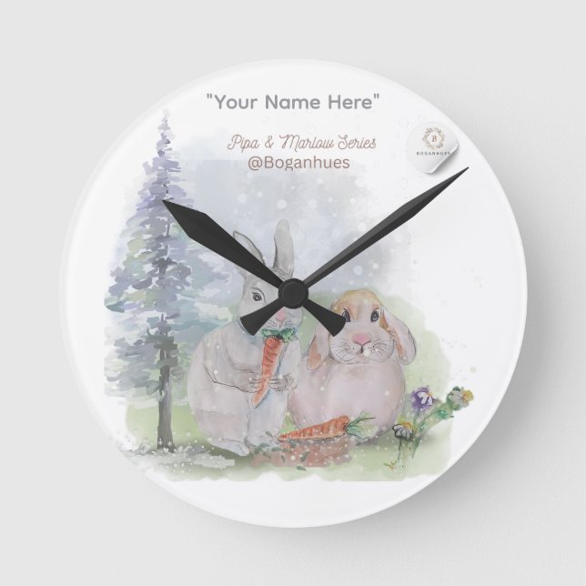 "Pipa & Marlow" Boganhues Print  Round Clock (Front)