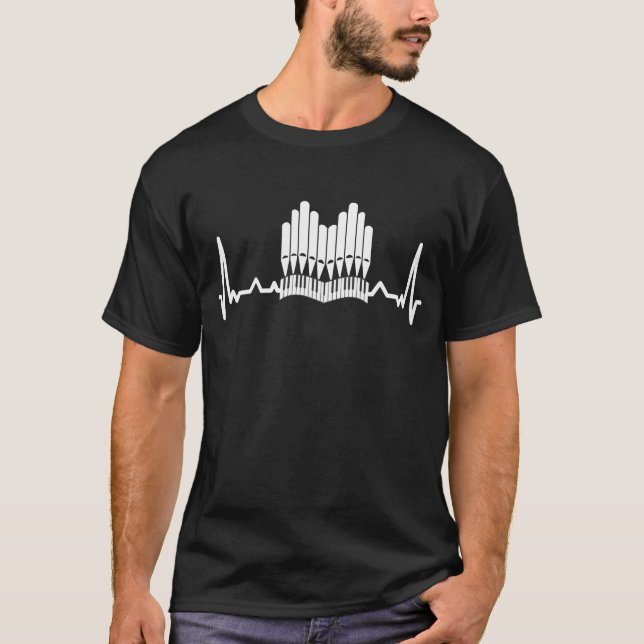 Pipe Organ Heartbeat Church Music Organist T-Shirt (Front)