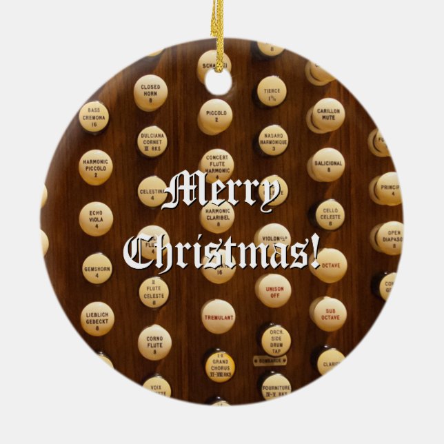Pipe organ stop knobs Christmas ornament (Back)