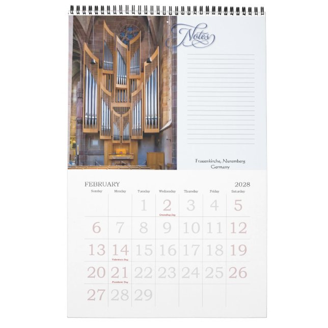 Pipe organs in their place Calendar (Feb 2028)