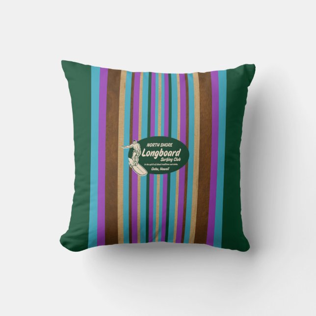 Pipeline Hawaii Surfboard Reversible Square Pillow (Front)