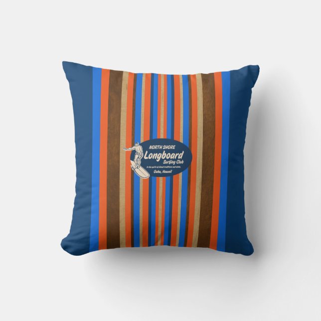 Pipeline Hawaii Surfboard Reversible Square Pillow (Front)