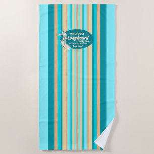 Pipeline Surfboard Hawaiian Striped - Aqua Beach Towel