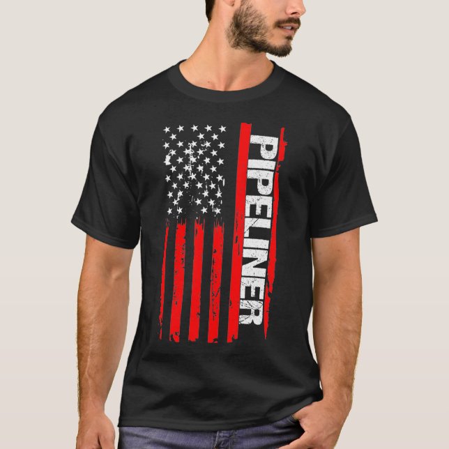 Pipeliner American Flag Welder Pipeline T  T-Shirt (Front)