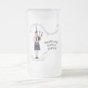 PIPER Blue Plaid Frosted Glass Beer Mug