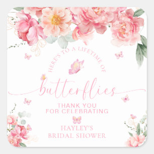 Piper Peony Butterfly Bridal Shower Favour Square Sticker