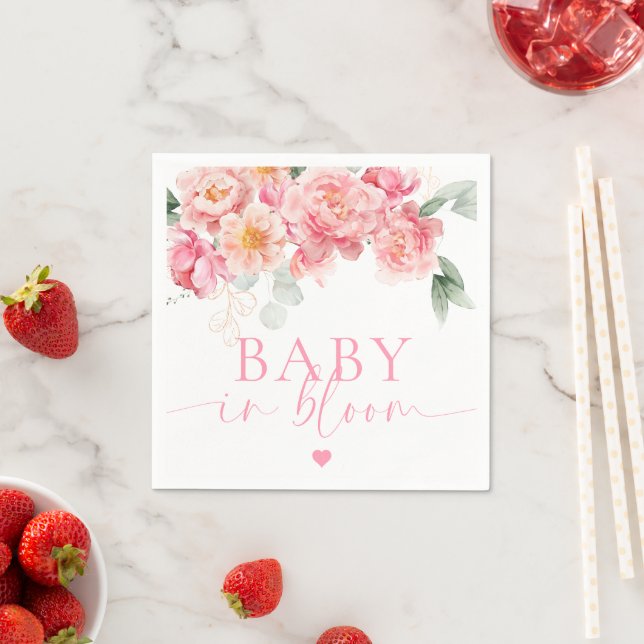 Piper Peony Floral Baby In Bloom Baby Shower Napkin (Insitu)