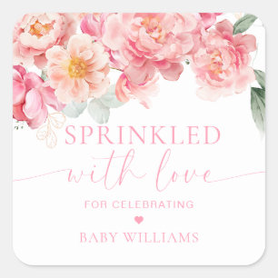 Piper Peony Floral Baby Shower Sprinkled With Love Square Sticker
