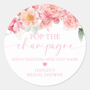 Piper Peony Floral Pop the Champagne Bridal Shower Classic Round Sticker