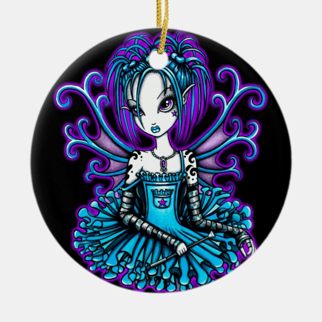 "Piper" Teal TuTu Fairy Art Ornament (Front)