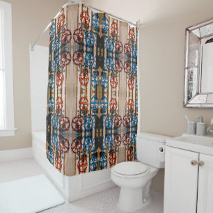 Pipes with red and blue valves large pattern shower curtain