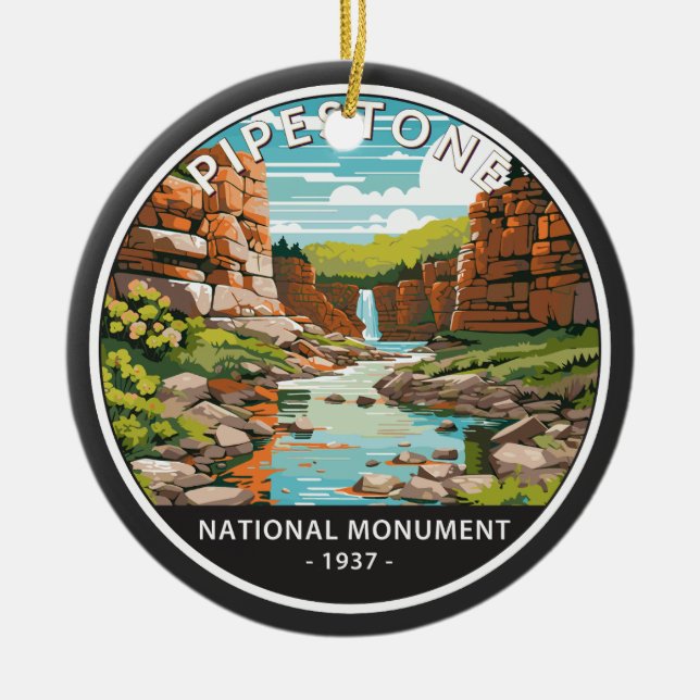 Pipestone National Monument Minnesota Circle Ceramic Tree Decoration (Front)