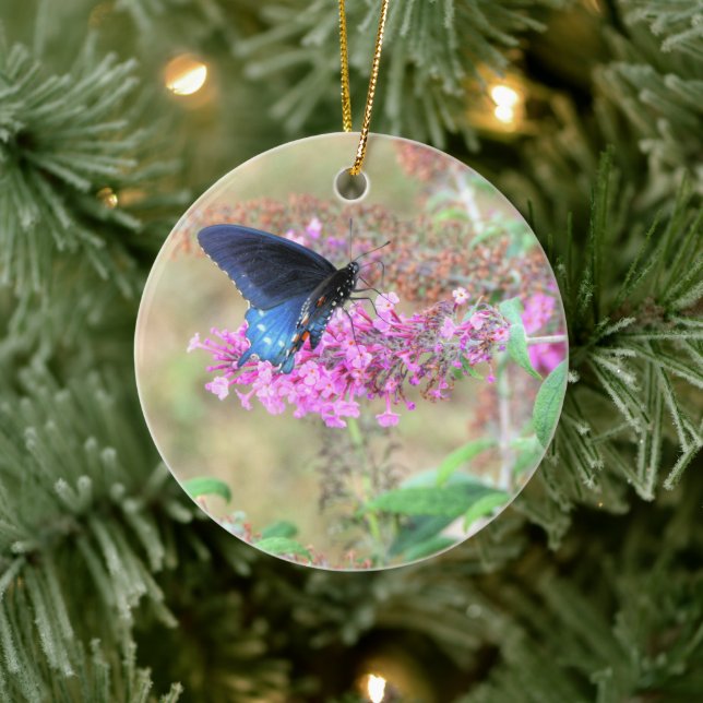 Pipevine Swallowtail on Butterfly Bush Ceramic Tree Decoration (Tree)