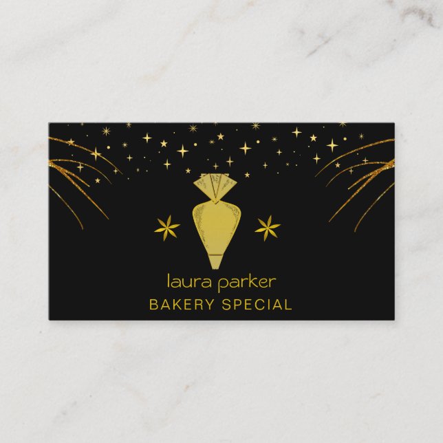 Piping Bag Bakery Pastry Catering Dripping Gold  Business Card (Front)