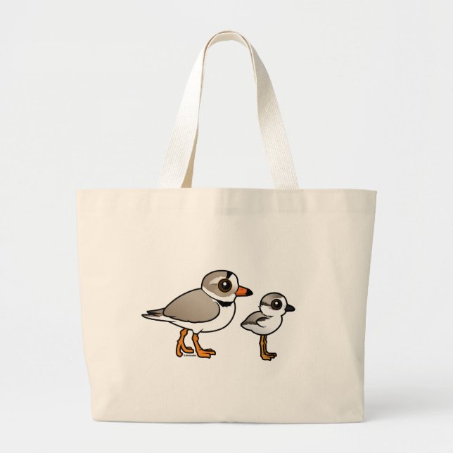 Piping Plover with chick Large Tote Bag (Front)