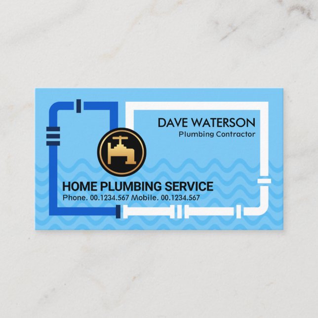 Piping System Blue Flood Wave Business Card (Front)