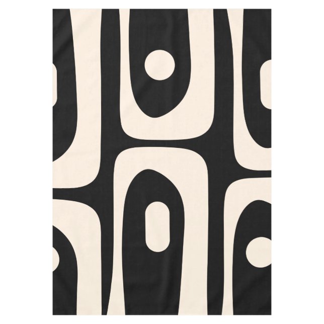 Piquet Mid-Century Modern Abstract Black and Cream Tablecloth (Front)