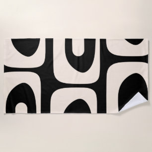 Piquet Midcentury Abstract Minimal Black and Cream Beach Towel