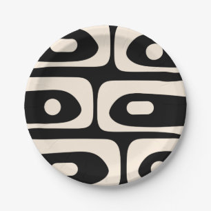 Piquet Midcentury Abstract Minimal Black and Cream Paper Plate