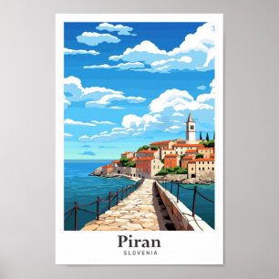 Piran Slovenia Art Vintage Travel Illustration Poster