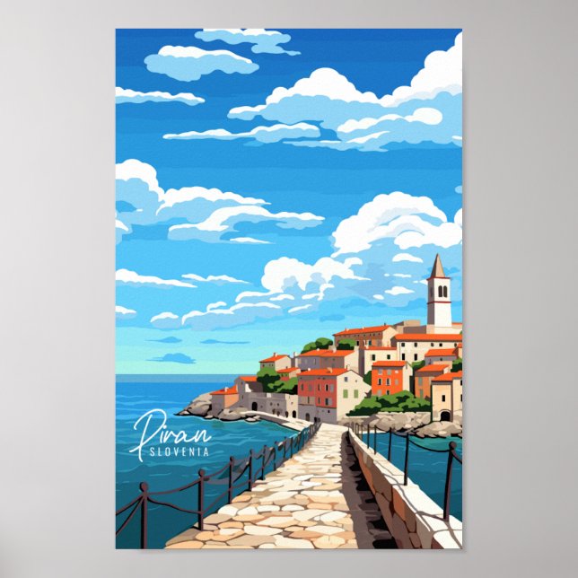 Piran Slovenia vintage travel place illustration Poster (Front)