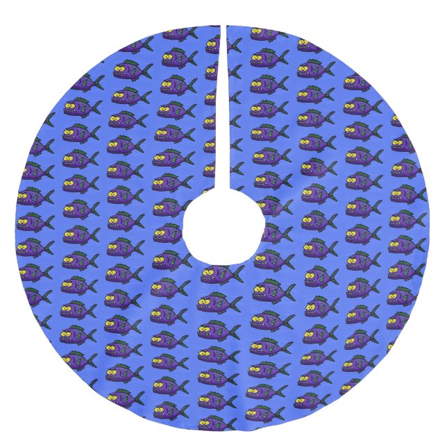 Piranha fish cartoon brushed polyester tree skirt (Front)