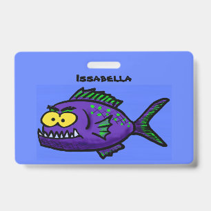 Piranha fish cartoon ID badge