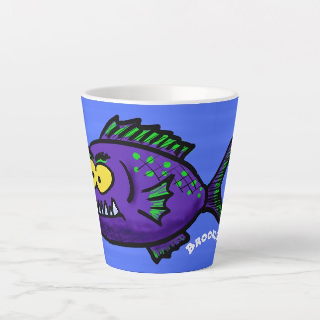 Piranha fish cartoon latte mug (Front)